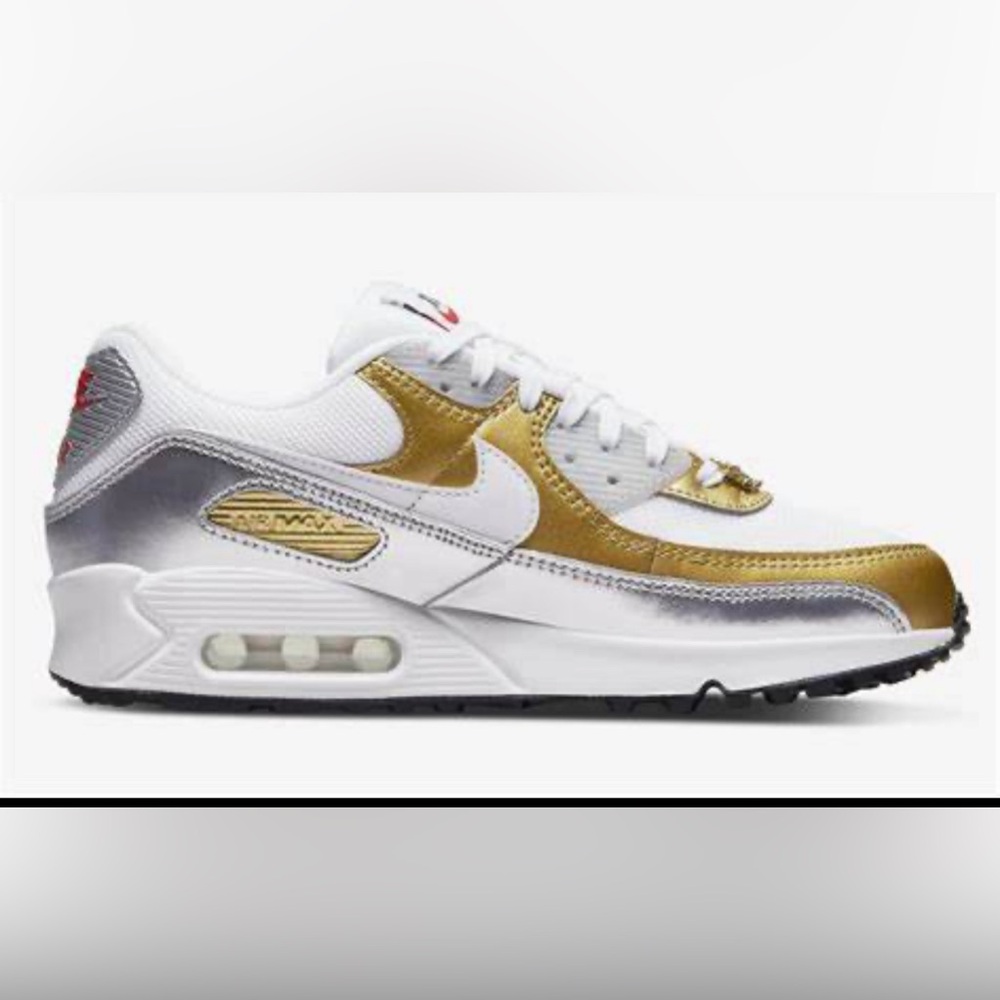 Nike Air Max 90 SE, White/Metallic Gold & Silver, Size 6.5 - Great Condition!!!
